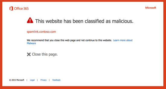 The warning page users will see if the database determines a link to be malicious.