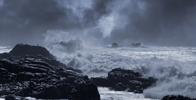 Typical sea storm from northern portuguese coast. Slightly enhanced sky. Toned blue.