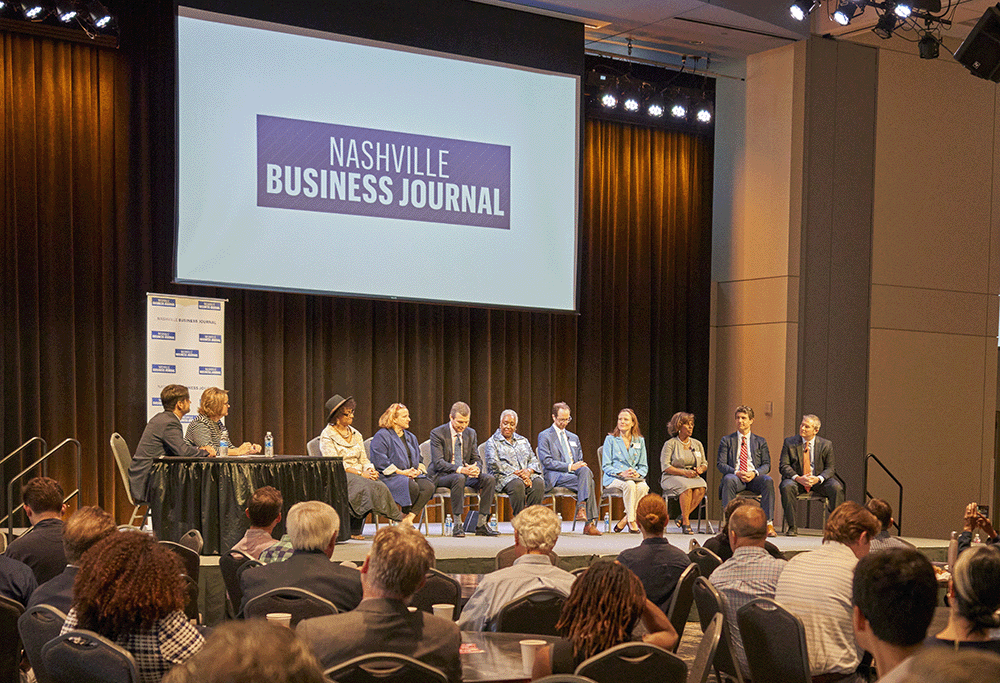 Nashville Business Journal Mayoral forum at Vanderbilt, mayoral candidates on stage