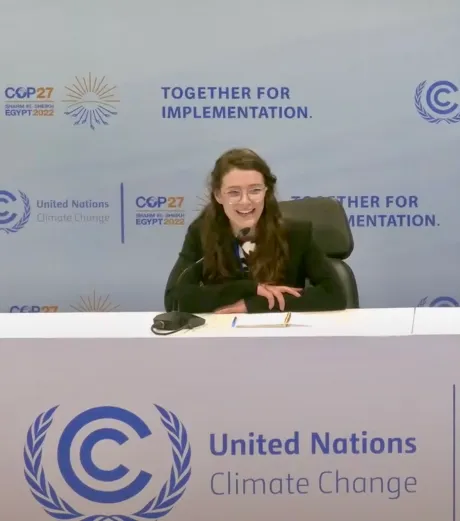 Graduate student Madeline Allen speaks on a panel with people from the NSF-supported Youth Environmental Alliance in Higher Education. (Submitted photo)