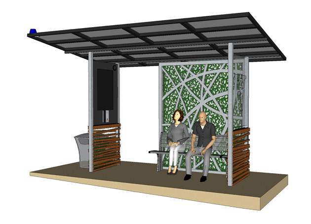 A sketch of the newly designed Vandy Vans shelters to be installed at various stops throughout campus. (Vanderbilt University Public Safety)