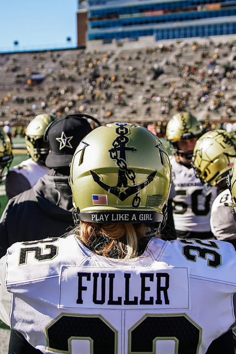 Vanderbilt Soccer goalie Sarah Fuller dresses for Vanderbilt Football team as place kicker due to COVID cases in special teams.  She became the 1st female athlete to participate in a Power 5 conference game.(Erica Duane/Vanderbilt University)