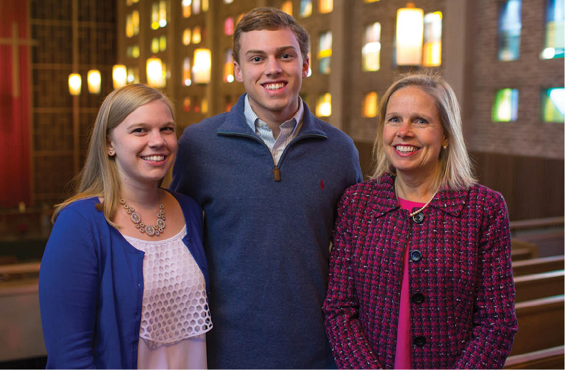 Lillian Harpole Hazelton, right, with two of her three children: Elizabeth Hazelton, a 2017 master of accountancy student, and John Hazelton, a first-year engineering student studying computer science. Not pictured is daughter Margaret Ann Hazelton, MEd’13. (DANIEL DUBOIS)