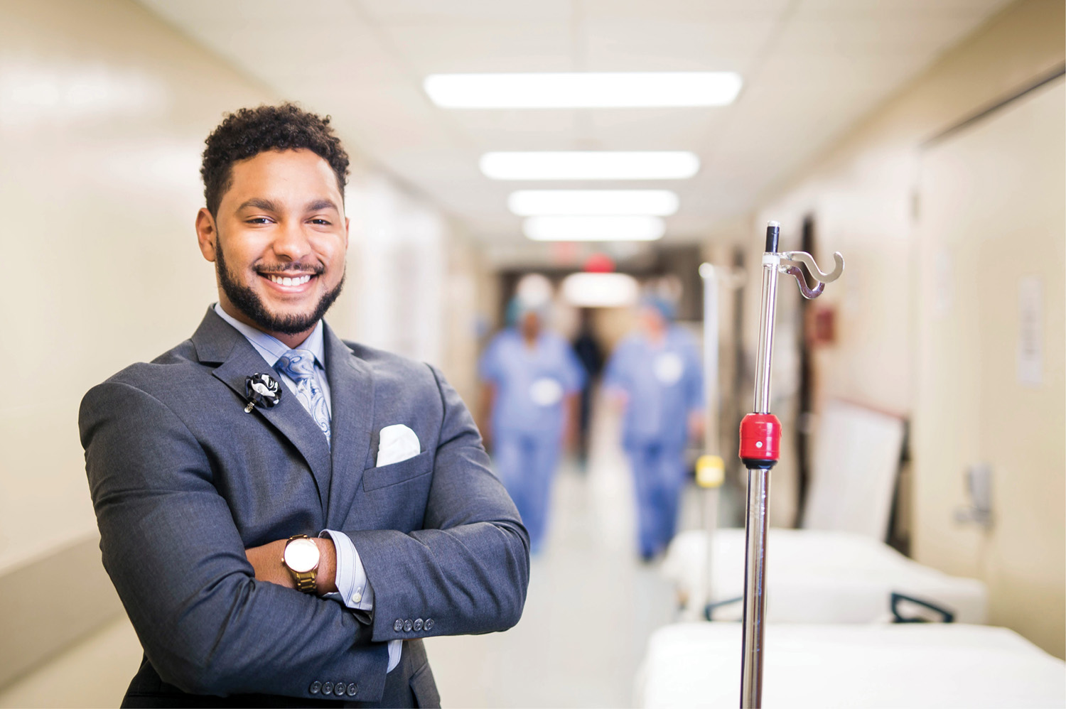 photo of Jalen Dansby in a hospital corridor