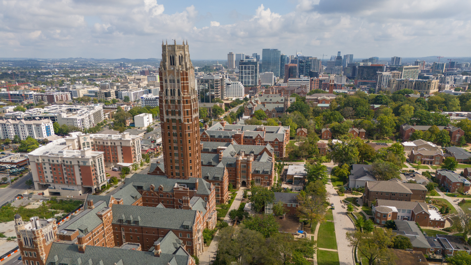 Drone shot of the West End Neighborhood and surround Vanderbilt campus