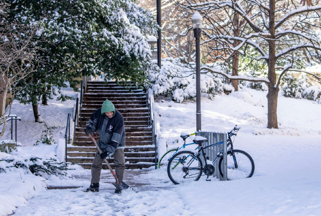 Grounds employees worked in adverse, cold conditions to make the campus as safe as possible for students, faculty and staff.