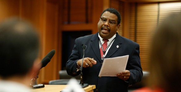 Chief_Washington_news_conference Vanderbilt Police Chief August Washington addressed the Capitol Hill press corps March 5 about Senate Bill 1241, which would strip VUPD of its police powers. (John Russell/Vanderbilt)