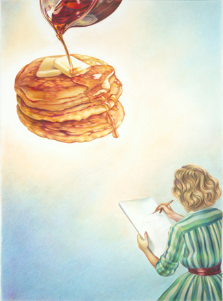 "Flapjacks" by Marilyn Murphy (2009), colored pencils and pastel on paper.
