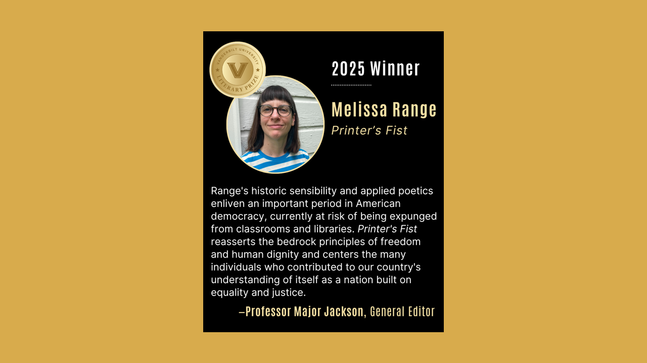 Vanderbilt University Press Announces 2025 Winner of the VU Literary Prize
