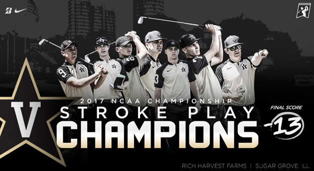 The men’s golf team captured the NCAA Championship stroke play title and advanced to their third straight appearance in match play competition on May 29 at Rich Harvest Farms in Sugar Grove, Ill., while also placing three players in the top eight on the individual leader board.