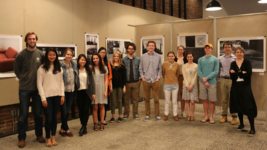 City_in_Progress_class Assistant Professor of Art Vesna Pavlović (far right) and the spring 2015 Digital Imaging class at the site of their exhibition at the Nashville Civic Design Center.
