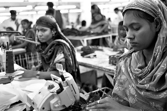 Workers at a ready-made-garment factory in Bangladesh. (image courtesy of Institute for Global Labour and Human Rights)