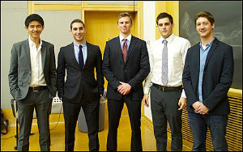 48 Hour Launch winners (l-r) John Zhang, Marc Rosen, Sean Moynahan, Gianfranco Scipioni and Zach Sherman. (Vanderbilt University)