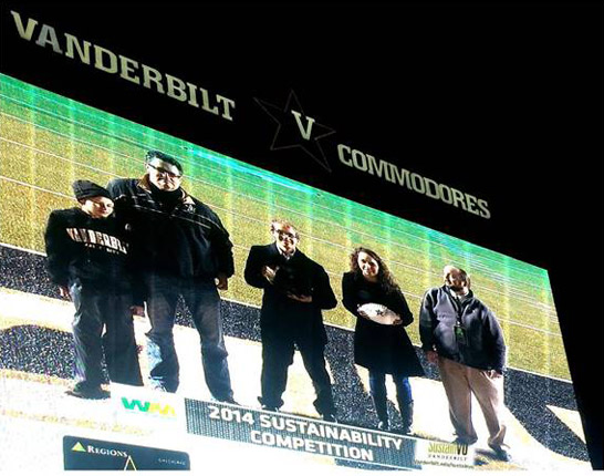 SPEAR_greenest_group L-r: Tim Wells, area vice president of Waste Management Inc., and his son; SPEAR co-presidents Michael Diamond and Morgan Goldberg; and Matthew Buckley, campus waste and recycling manager with SEMO.