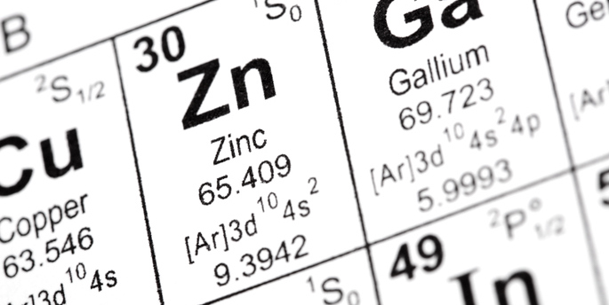 Chemical element symbol for zinc from the periodic table