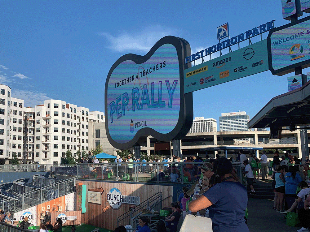 View of Together4Teachers Pep Rally crowd at First Horizon Park