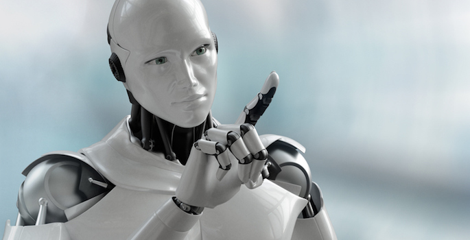 3D visual of a humanoid robot pointing/touching the screen