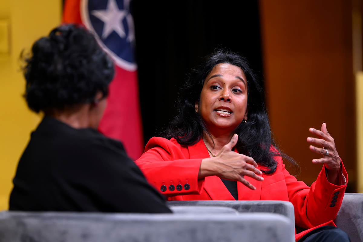 Lakshmi Raman, Director, Office of Artificial Intelligence, CIA during the Institute of National Security 2025 Summit on Modern Conflict and Emerging Threats. Photo: John Amis/Vanderbilt University