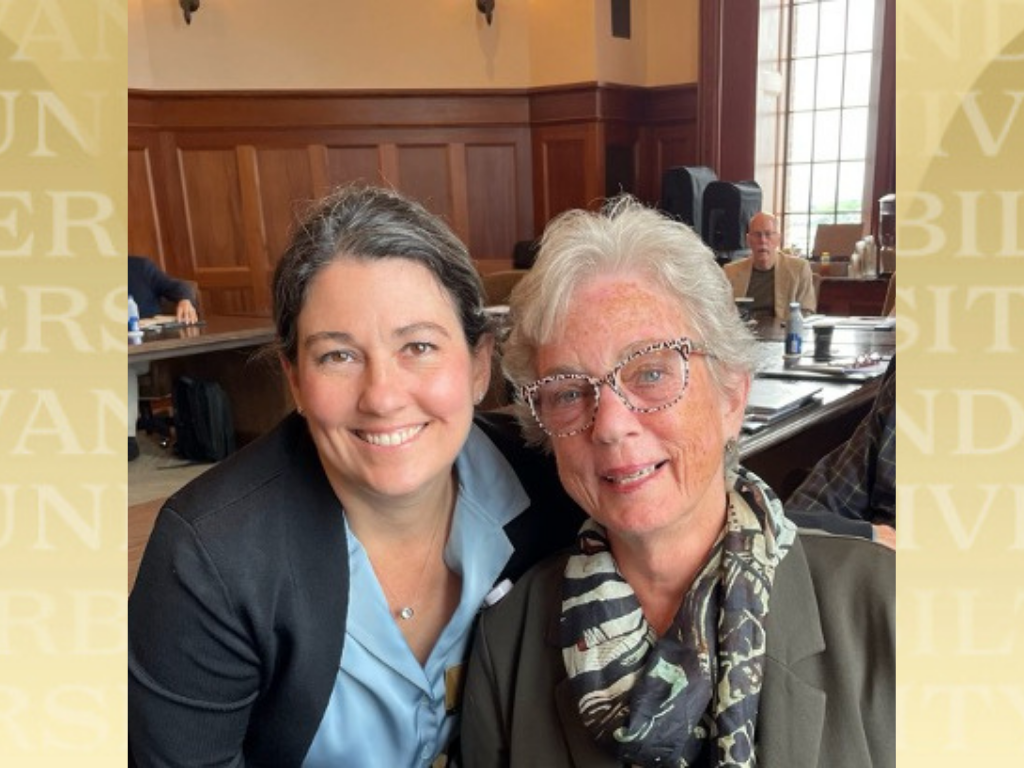 Ashley Brady (left) and Lee Limbird image over Vanderbilt gold background