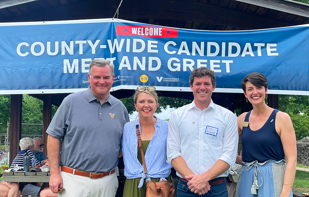 Nathan Green, Sally Parker, Eben Cathey, Kathleen Fuchs Hritz at Candidate Meet and Greet in Fannie Mae Dees Park