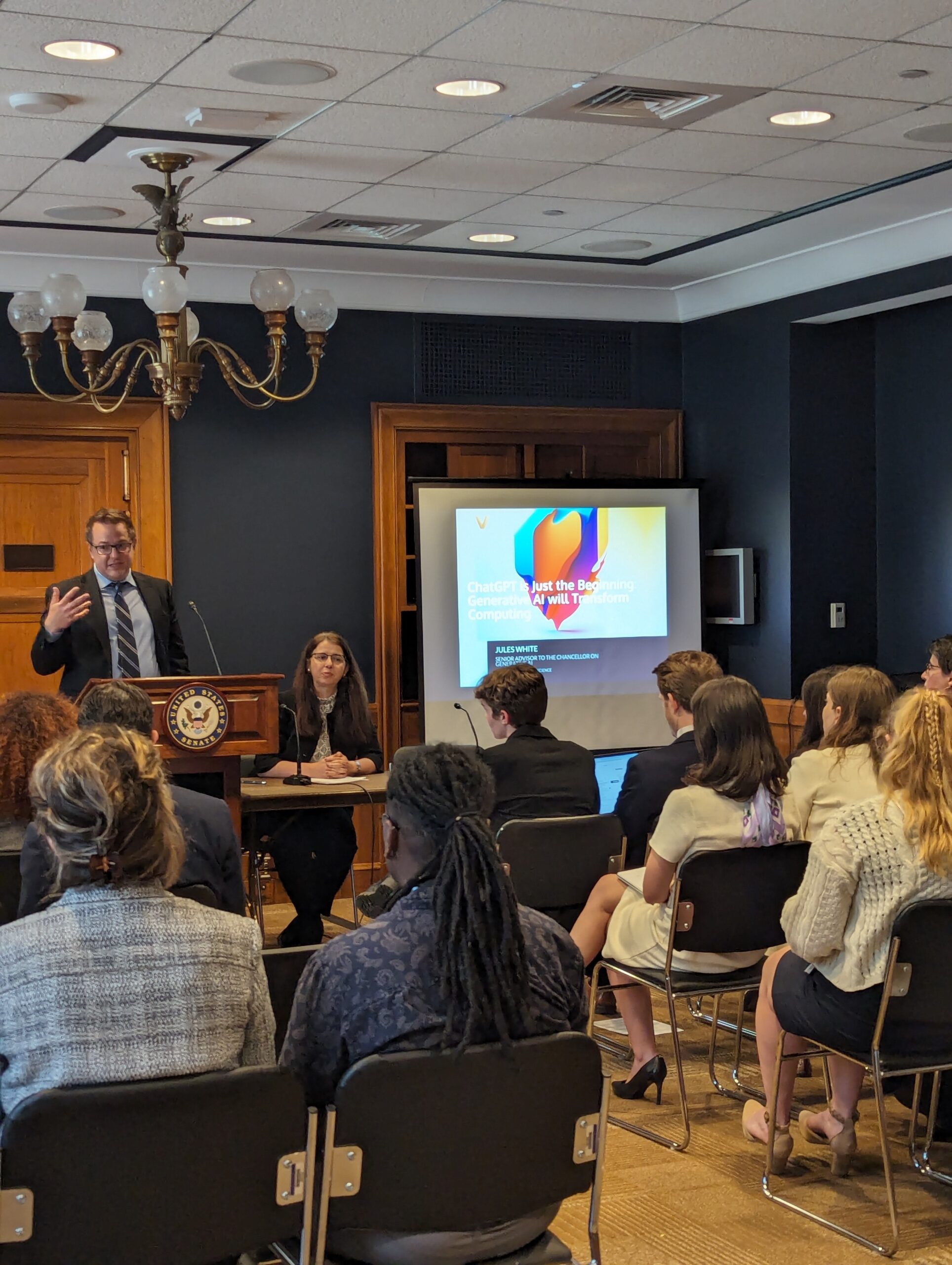 Jules White presents at the Senate AI roundtable