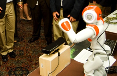 close-up of robot waving