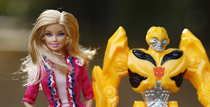 barbie and transformer studio photo