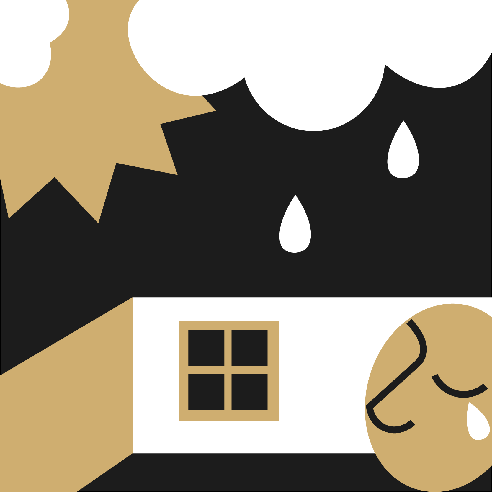 illustration of a face with a tear and a sun and clouds | design by Liz Chagnon