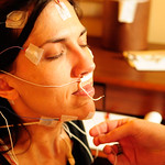 Student with sensors on her face