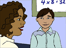 Teacher talking to student