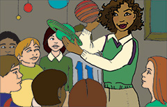Teacher showing planets