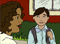 Teacher talking to a student outside