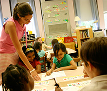 Teacher with students