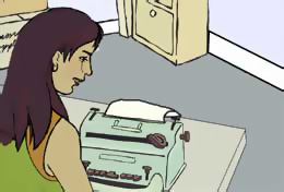 Teacher at typewriter