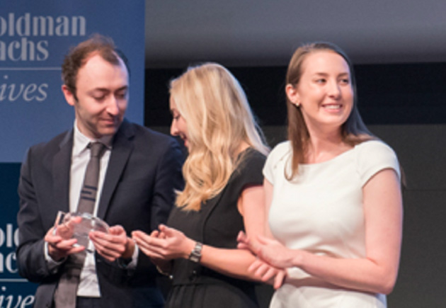 Taylor Dickinson, BS’13, was on the third-place team that earned a $50,000 grant for the Bronx Freedom Fund through Goldman Sachs Gives.