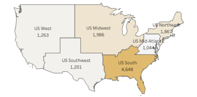 Fall 2020 Student Enrollment by Region (PIE/Vanderbilt)