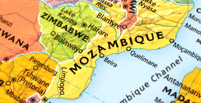 Map of Mozambique. A detail from the World Map.