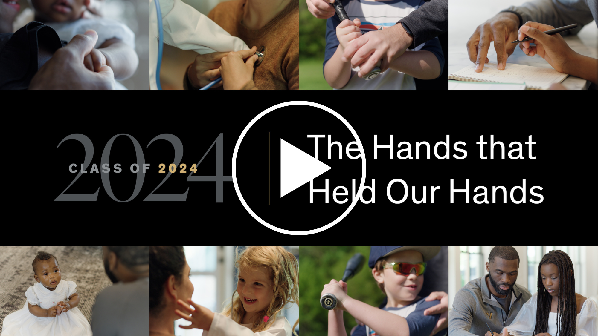 Video thumbnail for #VU2024 video "The Hands That Held Our Hands" featuring images of parents and children