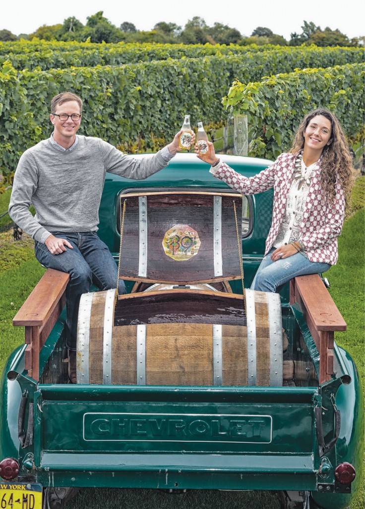 Max Rohn and Joey Wölffer of Wölffer Estate Vineyard & Stables with their 1949 Chevy “Cider Truck,” complete with custom barrel-cooler for sampling cider onsite. (ERIC STRIFFLER)