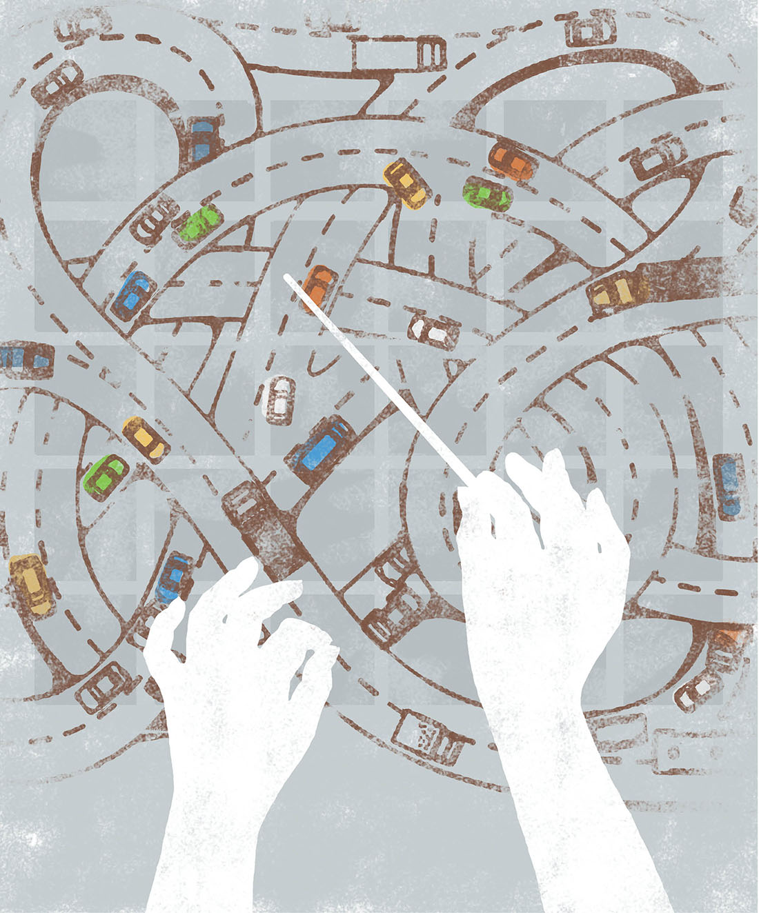 illustration of hands directing traffic