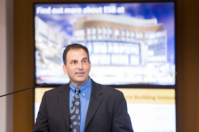 Vice Chancellor for Administration Eric Kopstain made remarks at the June 25 LEED Gold plaque dedication ceremony. (Susan Urmy/Vanderbilt)