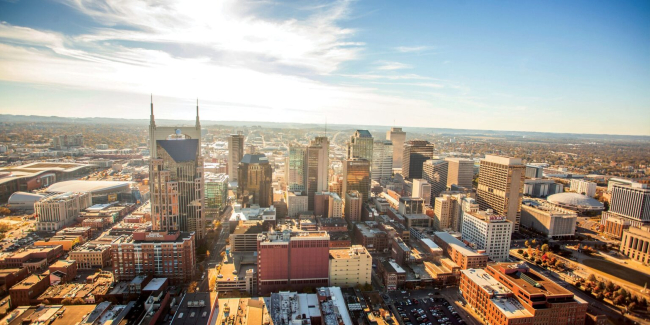 Aerial view of downtown Nashville.