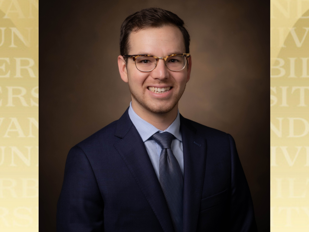 Corey Hayford headshot over Vanderbilt gold background