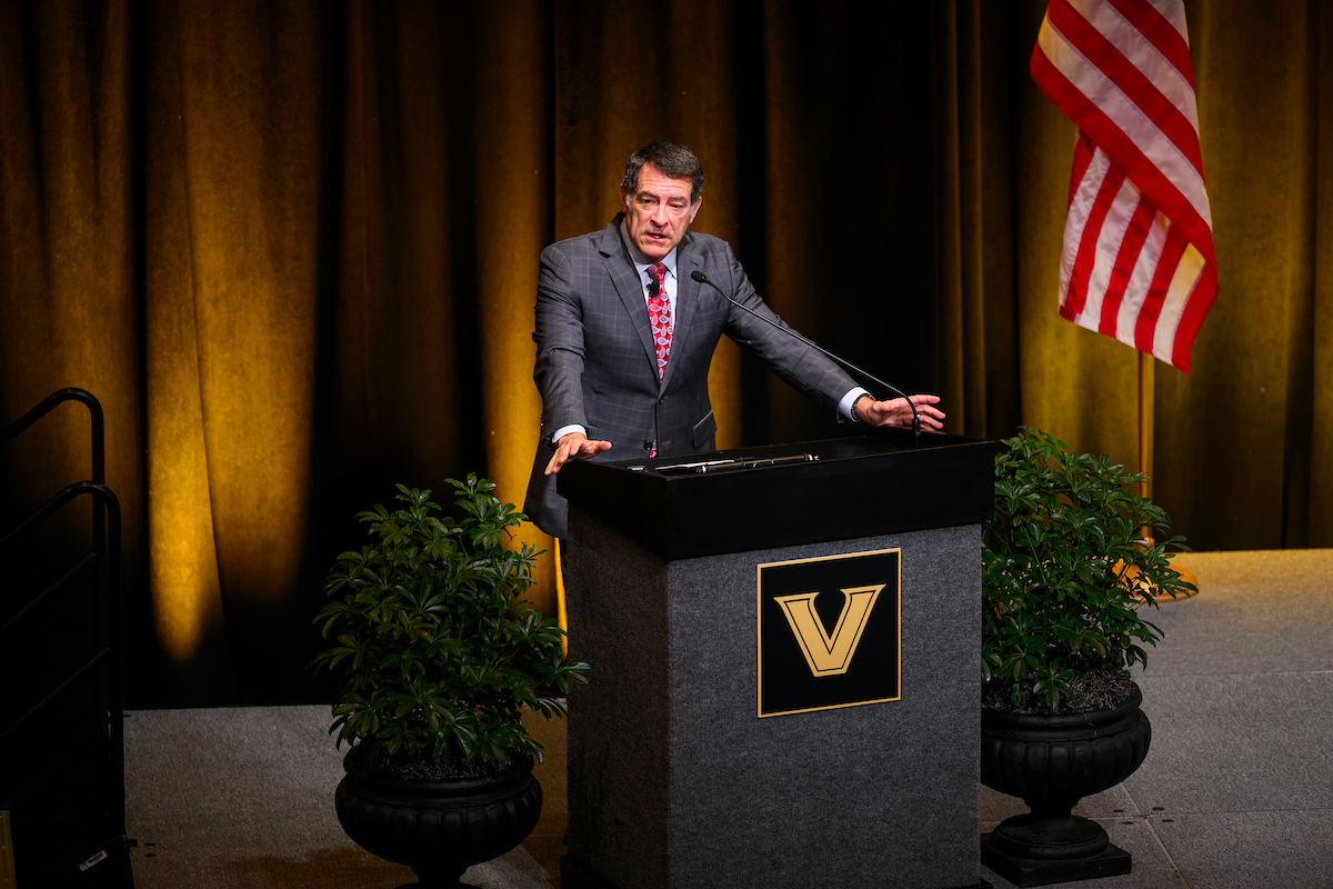 Former U.S. Rep. Mark Green delivers a keynote address at the 2025 Vanderbilt Summit on Modern Conflict and Emerging Threats