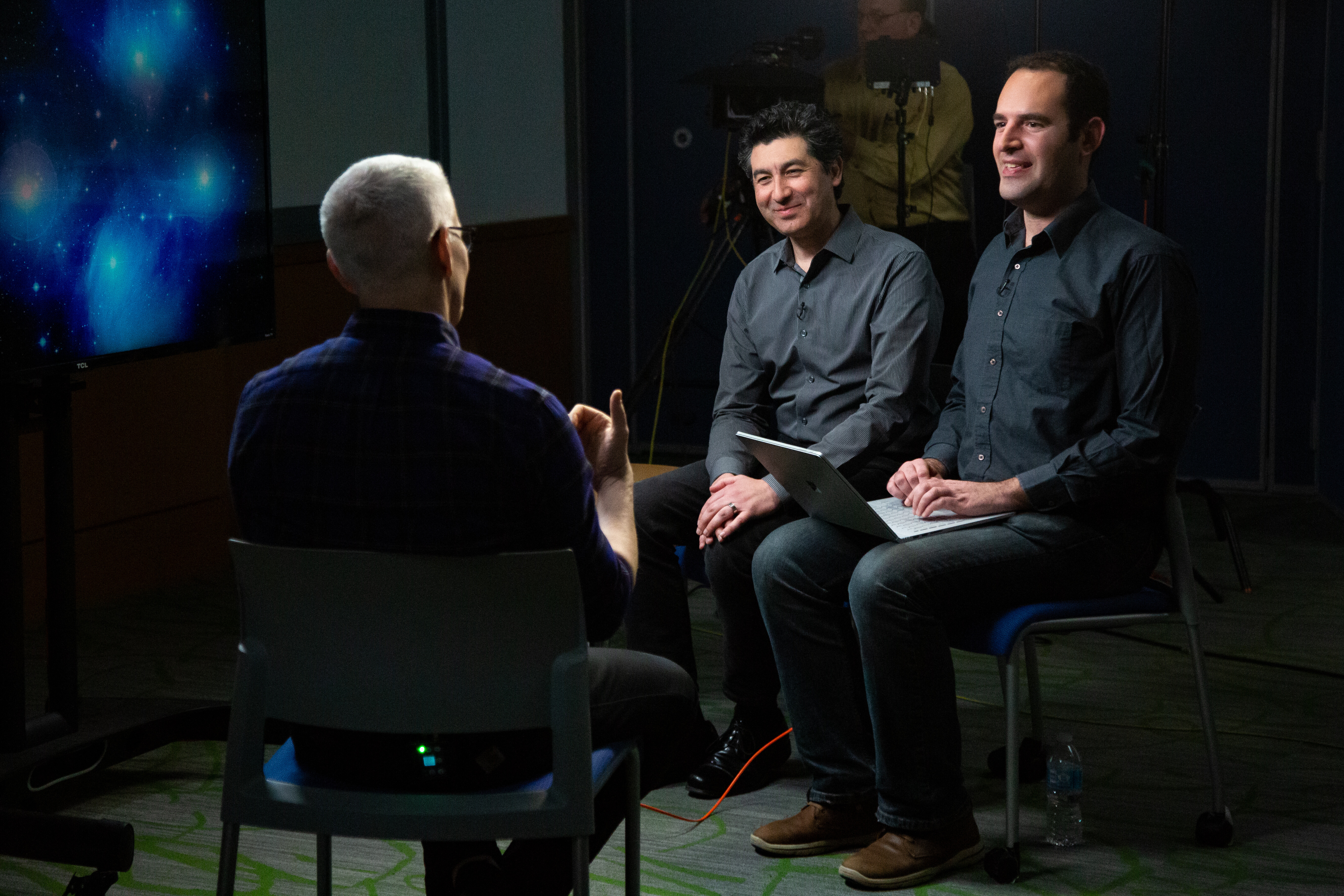 FCAI Director Keivan Stassun and then student Dan Burger being interviewed by Anderson Cooper for an episode of 60 minutes.