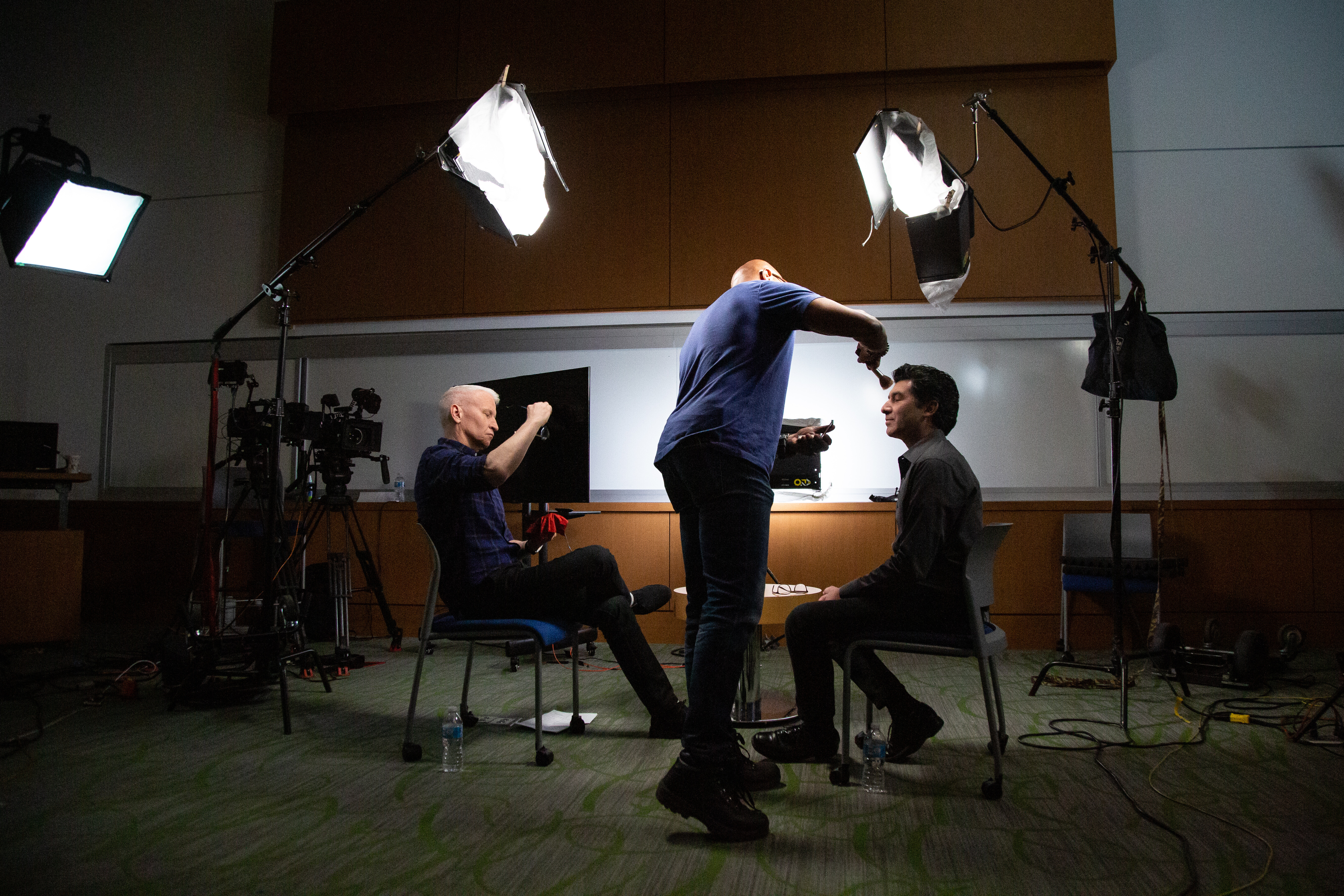 FCAI Director Keivan Stassun and Anderson Cooper prepare for filming a segment on the Frist Center for Autism and Innovation for 60 minutes. FCAI Director Keivan Stassun and Anderson Cooper prepare for filming a segment on the Frist Center for Autism and Innovation for 60 minutes.