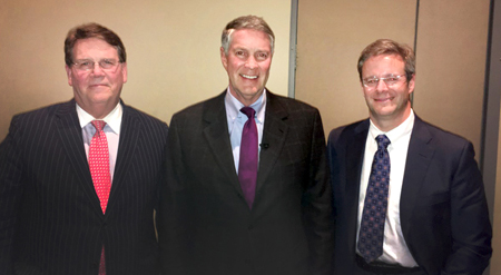 At the Vanderbilt Transplant Center anniversary celebration are, from left, C. Wright Pinson, MBA, MD, Bill Frist, MD, And Seth Karp, MD.