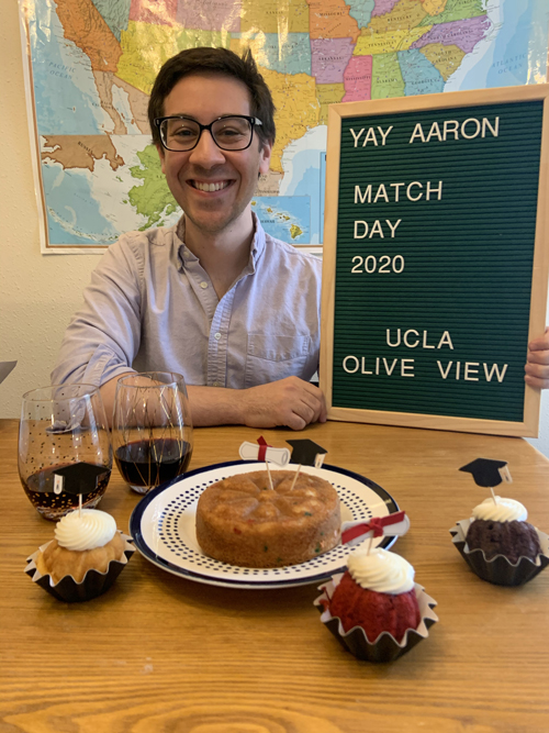 During virtual Match Day, Aaron Azose learned he will do his residency in internal medicine at UCLA Medical Center Olive View in California.