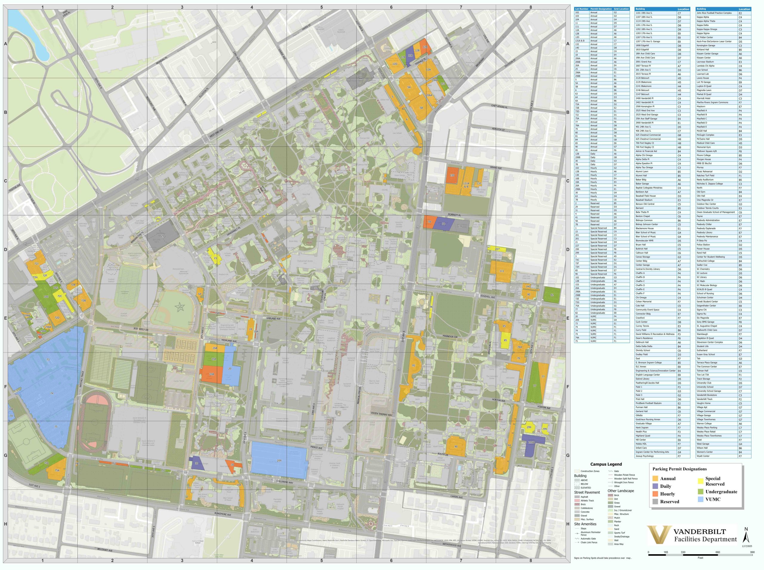 Parking Map Vanderbilt University 2025-26