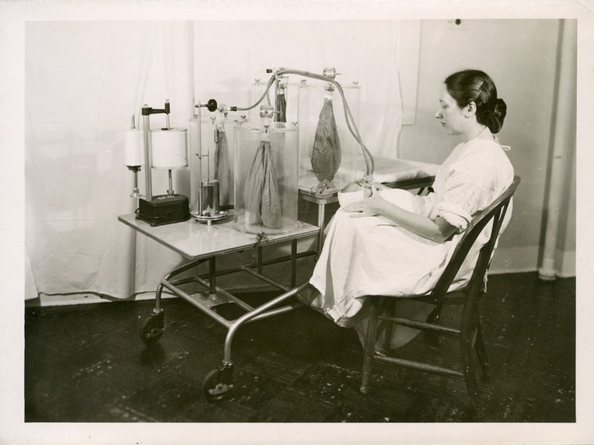 Dr. Mildred Stahlman assists a premature infant with a breathing apparatus.